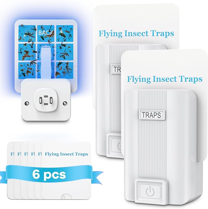 Fly Trap lndoor, 2 Pack Plug-in Fruit Fly Traps with 6 Refills, Gnat Killer Indoor Bug Catcher for Flies, Moths & Other Flying Insects