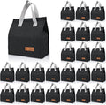 VZZNN 24 Pack Lunch Bags Bulk,Insulated Reusable Lunch Bags with Aluminum for Women Men,Leakproof Tote Large Lunch Box for Office,Work,Beach or Travel,Black