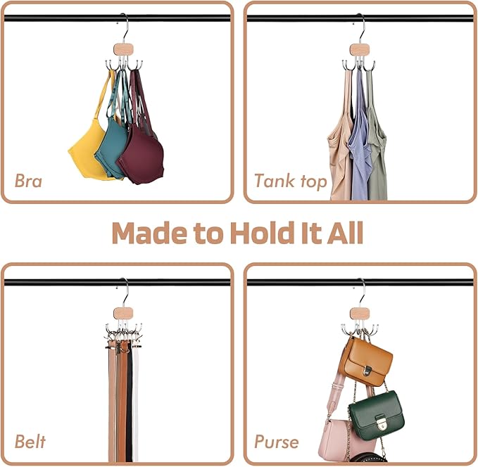 3 Pack Tank Top Hangers, 2026 Upgraded Bra Hanger for Closet Organizer & Storage, 360° Rotating & Foldable Design, Wooden Space-Saving Hanger for Tank Tops, Bras and More (Natural)