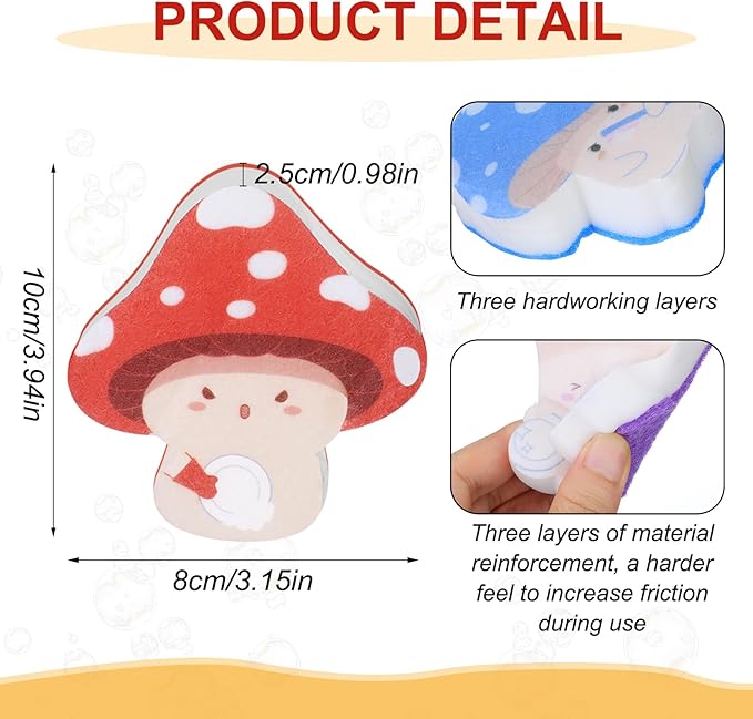 6 Pieces Mushroom Kitchen Sponges Mushroom Sponges Fun Non-Scratch Scrub for Washing Dishes Pots Pans and Household Cleaning Supplies for Kitchen Dishes Furniture Gifts
