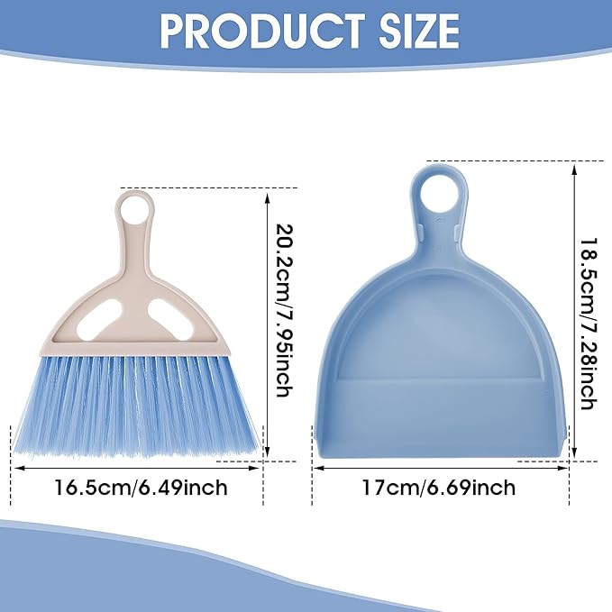 cobee Small Broom and Dustpan Cleaning Set, Mini Whisk Dustpan and Brush with Handle Portable Table Top Dust Pan Dining Table Crumb Sweeper Cleaning Tools with Soft Bristles for Housekeeping(Blue)