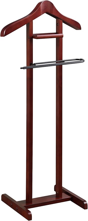 Proman Products Lancaster Suit Valet Stand VL16141 with Tray, Contour Hanger, Trouser Bar, 17" W x 12" D x 42" H, Mahogany
