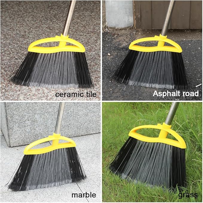 3-Pack Indoor Outdoor Broom Set with Soft & Stiff Bristles, Heavy Duty Sweeping Angle Broom for Corners, Long Handle for Garage, Warehouse, Concrete & Tile Floors