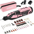 WORKPRO Pink 12V Cordless Rotary Tool Kit, 5 Variable Speeds, Powerful Engraver, Sander, Polisher, 114 Easy Change Accessories, Craft Tool for Handmade and DIY - Pink Ribbon