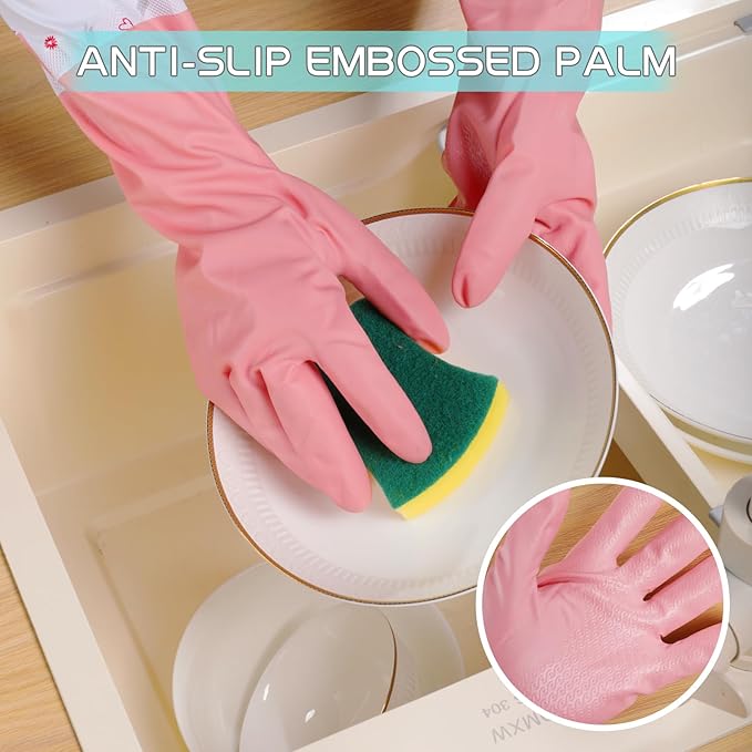 3Pcs Reusable Dishwashing Gloves, Waterproof Long Cuff Non-Slip Household Gloves With Cotton Lined For Laundry, Cleaning, Working, Gardening