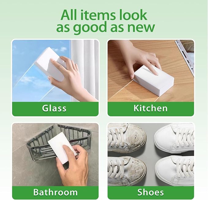 Magic Sponge Erasers, Water-Activated Cleaning Sponge, Multi-Purpose Melamine Foam Cleaner for Kitchen, Bathroom, Walls, Shoes & Car Interior – Durable, Non-Scratch & Reusable (100)