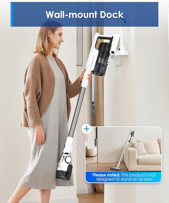 Tineco A20 Cordless Stick Vacuum Cleaner, Powerful Suction, 3 Modes for Multi-Level Messes, 1L Larger Dustbin, Ergonomic Dual-Handle Design, Wall-Mount Dock, LED Headlight
