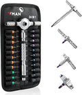 VMAN Ratchet Magnetic Screwdriver Set, 24 in 1 S2 Steel Bits and Head-tail Drive T-Handle, DIY Combination Flexible Shaft for Furniture Assembly, Electrical Appliance Repair, Bicycle Tools