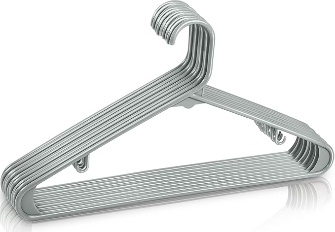 Utopia Home Plastic Hangers 50 Pack - Space Saving Clothes Hanger - Durable & Strong Closet Organizers and Storage with Built-in Strap Hooks - Essential for Shirts, Pants, Skirts & Coats (Grey)