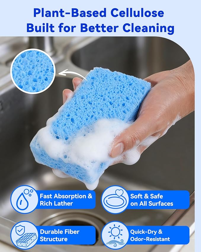 Temede 12-Count Cellulose Sponges, Non-Scratch Kitchen Sponges for Dish,Colorful Compressed Dish Scrubber Sponge for Household,Cookware,Bathroom