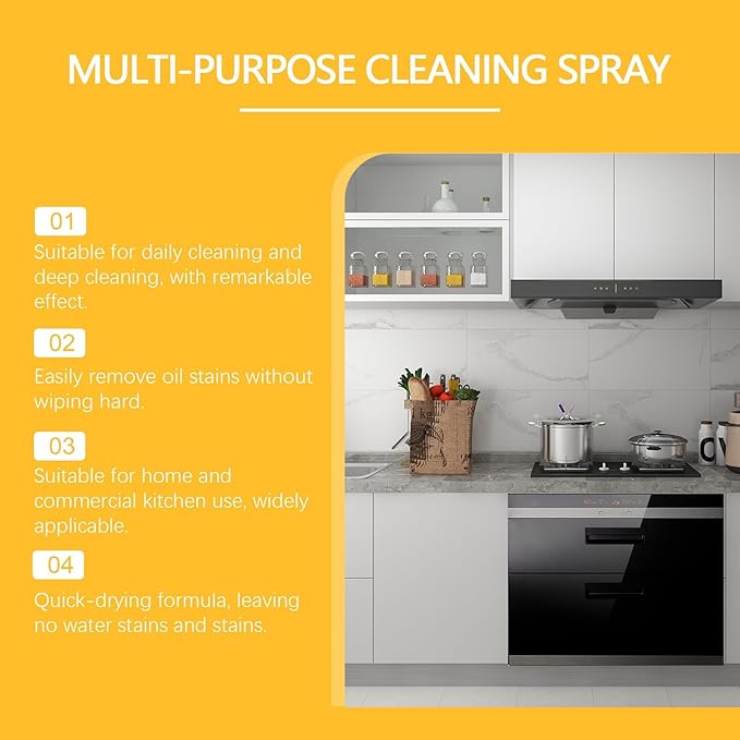 Kitchen Degreasing Cleaning Spray - Powerful Heavy Oil Stain Remover | Ideal for Range Hoods, Stoves, Ovens & Kitchen Utensils | Fast-Acting & Easy to Rinse