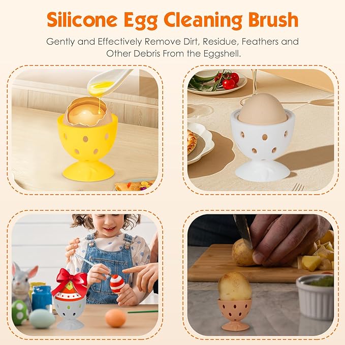Egg Brush Cleaner, Egg Cleaner Scrubber for Fresh Eggs, Cute Chick Shaped Silicone Egg Washer, Reusable Multipurpose Washing Egg Tool for Fruits and Vegetables (Purple/Green)