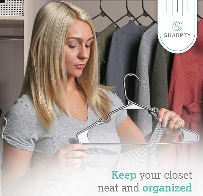 Sharpty Plastic Hangers Clothes Hangers for Clothing, Closet, Coats & Shirts - Notched, Durable & Space Saving - for Everyday Standard Use, Room Essentials & Basics - 50 Pack - Black