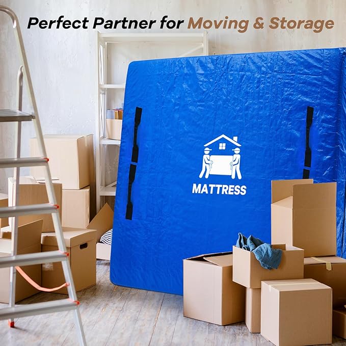 Mattress Bags for Moving, BETU Mattress Protector Waterproof Mattress Cover Queen Size Storage Bags with 8 Heavy-Duty Handles and Zipper for Bed Extra Thick Large Reusable (82"x62"x15" Blue)