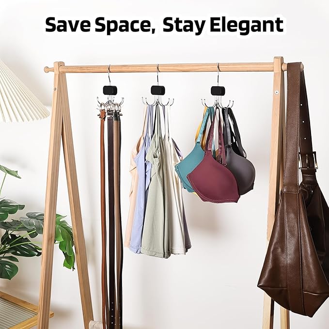 3 Pack Tank Top Hangers, 2026 Upgraded Bra Hanger for Closet Organizer & Storage, 360° Rotating & Foldable Design, Wooden Space-Saving Hanger for Tank Tops, Bras and More (Black)