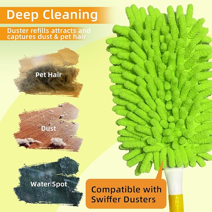 Reusable Duster Refill Compatible with Swiffer Hand Duster - Microfiber Ceiling Fan Duster for Swiffer Dusters Extended Handle - 360 Heavy Duty Dusters Refills, 4 Pack(Handle is Not Included)