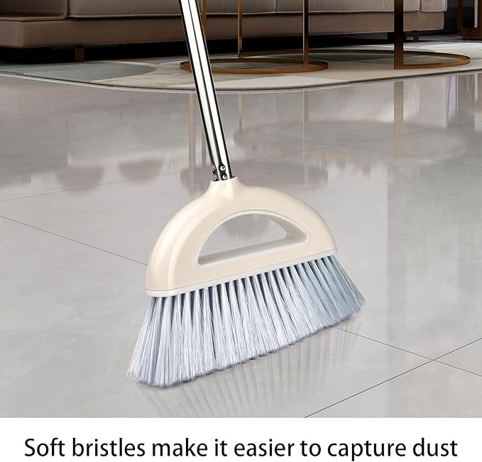 Angle Broom for Hardwood Floors - Soft Bristled Indoor & Kitchen Broom (Light Pink)