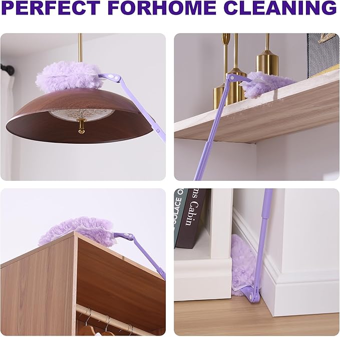 JOYMOOP Scented Telescopic Duster kit, 3FT Extendable Handle (Purple) + 24 Purple Refills for Swiffer Feather Duster,Easy Cleaning for Ceilings, Ceiling Fans, Blinds, Vents & Shelves