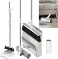 Broom And Dustpan Combo Set, Dust Pan with 3-In-1 Reusable Lint Roller Design 180° Brooms with Self-Cleaning Teeth for Floor Bathroom Kitchen Shower Tile Pet Hair Carpet Couch with 1 Extra Lint Roller