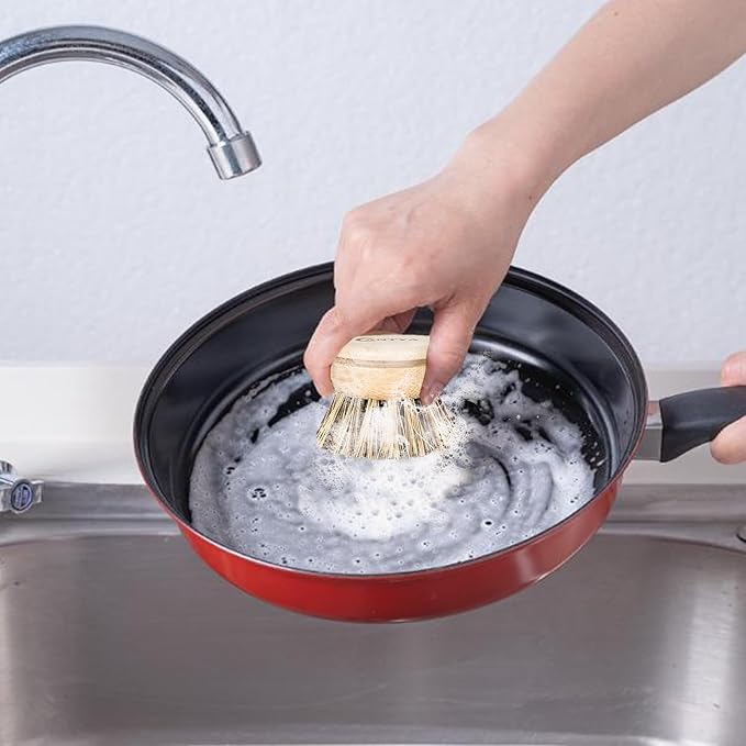 Bamboo Dish Scrubber with Handle - Hard Bristle, Natural Kitchen Brush, Sustainable & Biodegradable, Bamboo Brush for Dishes, Pans and Pots
