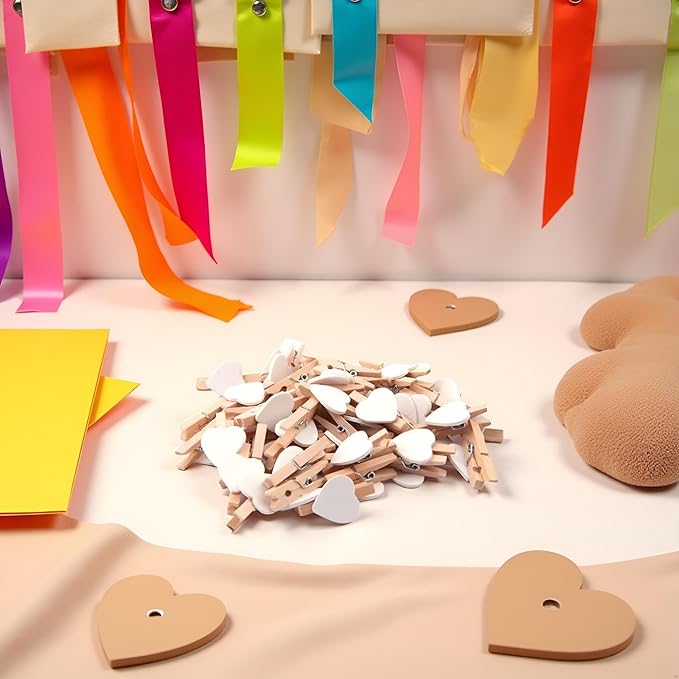 50 Pcs Mini Heart Wooden Clips Clothespins Photo Paper Peg Pin Craft Decoration Clips Laundry Storage Organization