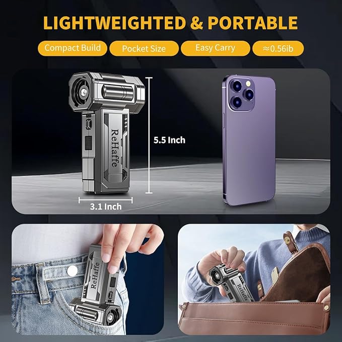 Compressed Air Duster - 130000RPM Mini Cordless Electric Duster with 2 Rechargeable Batteries, 4-Speed Adjustable with LED Light & 3 Nozzles Air Dust Blower for Computer Keyboard/Car/Home/Outdoor
