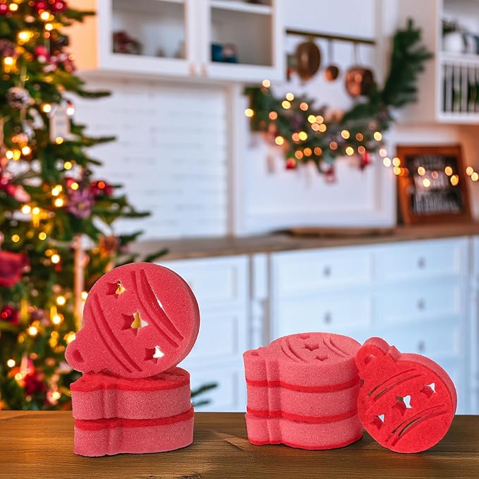 Tioncy 12 Pack Christmas Ball Kitchen Sponges Bulk Dual Sided Scrubber Sponges Dishwashing Kitchen Cleaning Accessories for Household Supplies