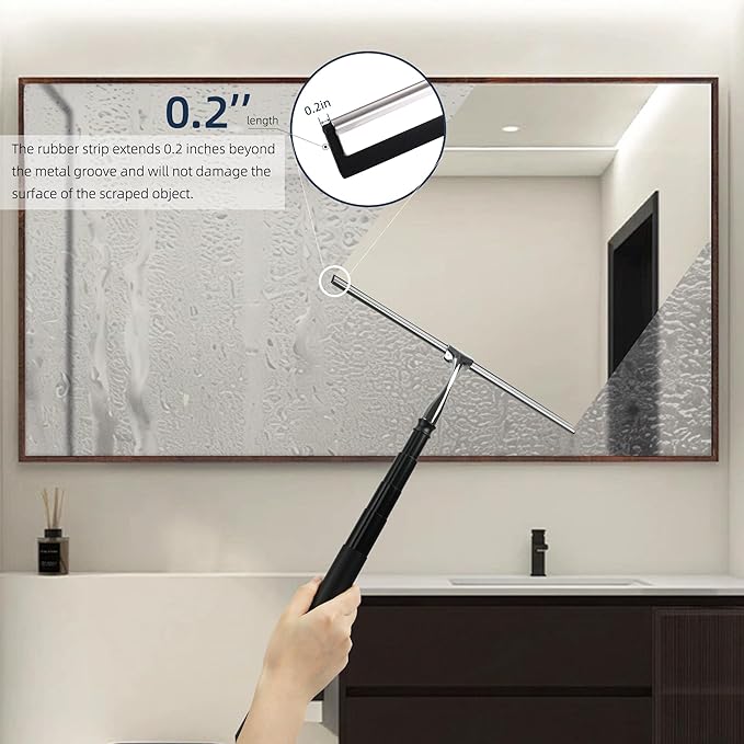 12-51’’ Telescopic Window Squeegee for High Windows, 2-in-1 Window Cleaning Kit with Extra Silicone Blade & Hook, Professional Squeegee for Shower Glass Doors (Window Squeegee Set)