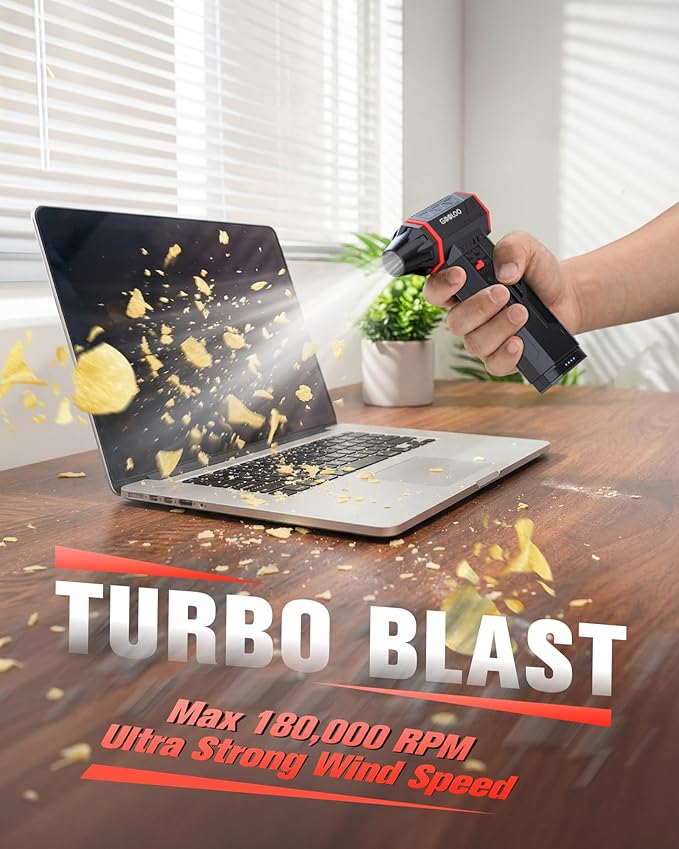GOOLOO F5S Compressed Air Duster,180000RPM Super Power Cordless Air Blower, Rechargeable Electric Air Duster with Brushless Motor, 3-Speed Adjustable Dust Blower for PC Keyboard, Car, Home, Outdoor