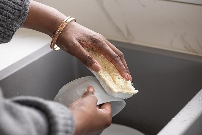 Full Circle 100% Plant-Based Loofah Sponges – Pack of 2 – Plastic-Free, Natural Sponge, No Microplastics, Safe for Nonstick Cookware.