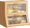 GHWIE Double Layer Bamboo Bread Box for Kitchen Counter,Large Capacity Bread Storage Bin,Bread Container with Acrylic Wavy Door Panel (Natural, Extra Large)