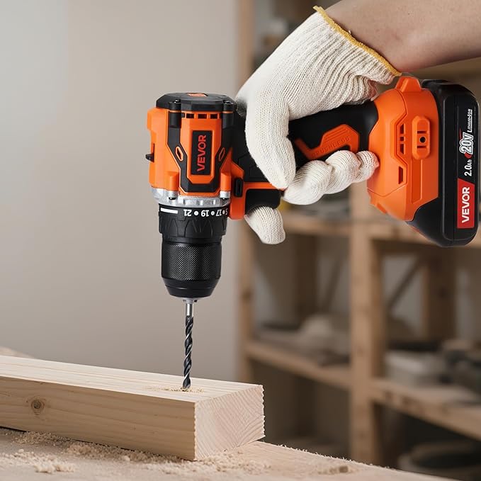 VEVOR Cordless Drill Driver, 1/2 inch Metal Chuck, Brushless Motor, Dual-Speed Variable, Drill Driver Kit with Lithium Battery and Charger, Tool Box, for Wood and Metal Drilling, Screw Driving