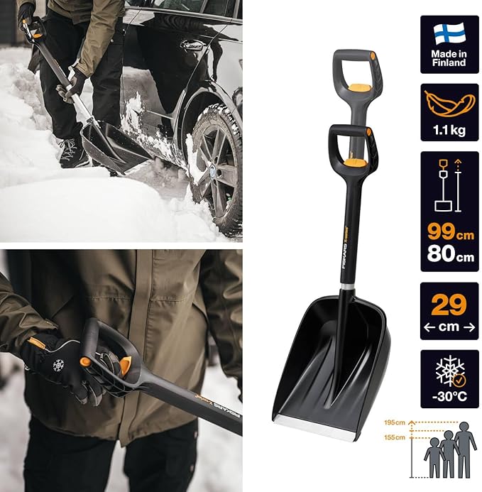 Fiskars Auto Snow Shovel, X-series, Telescopic, Length: 79.5-98.7 cm, Aluminium/Steel/Plastic, Black/Silver, 1057187