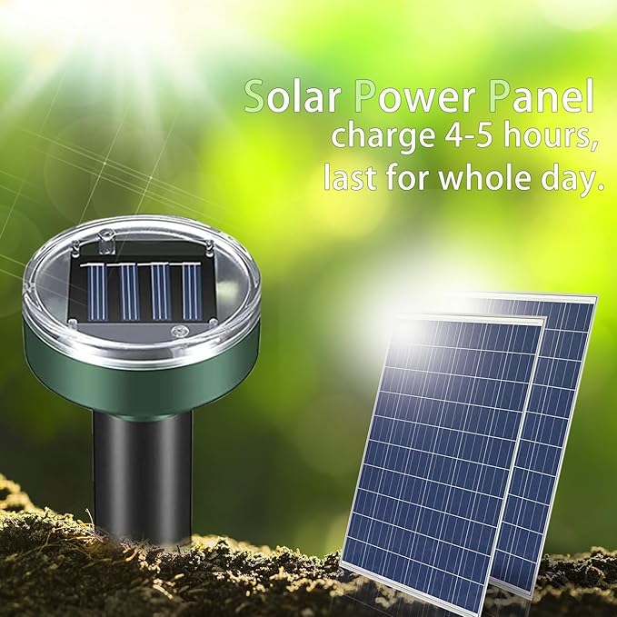 Solar Powered Ultrasonic Mole Repellent,Waterproof Outdoor Vibration Mouse Control for Yard Garden,360° Effective Rodent Repellent with Ultrasonic Sound,Green,10 Piece