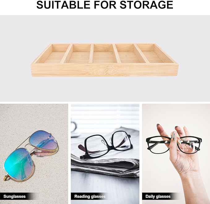 Luxshiny Wooden Glasses Display Tray and Sunglasses Organizer Rack Eyewear Storage Holder for Home and Store, Set of 5
