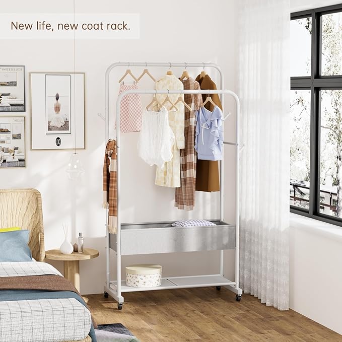 Golpart Clothes Garment Coat Rack Drying Clothing Racks Metal Freestanding for Hanging Clothes Portable Closet for Laundry Bedroom White