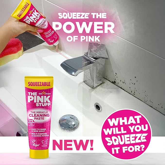 The Pink Stuff Squeezable Cleaning Paste 300g with SQeeZY Scrubber Sponge | Powerful Multi Purpose Surface Cleaner for Kitchen, Bathroom, Cookware, Tiles, Showers, and More