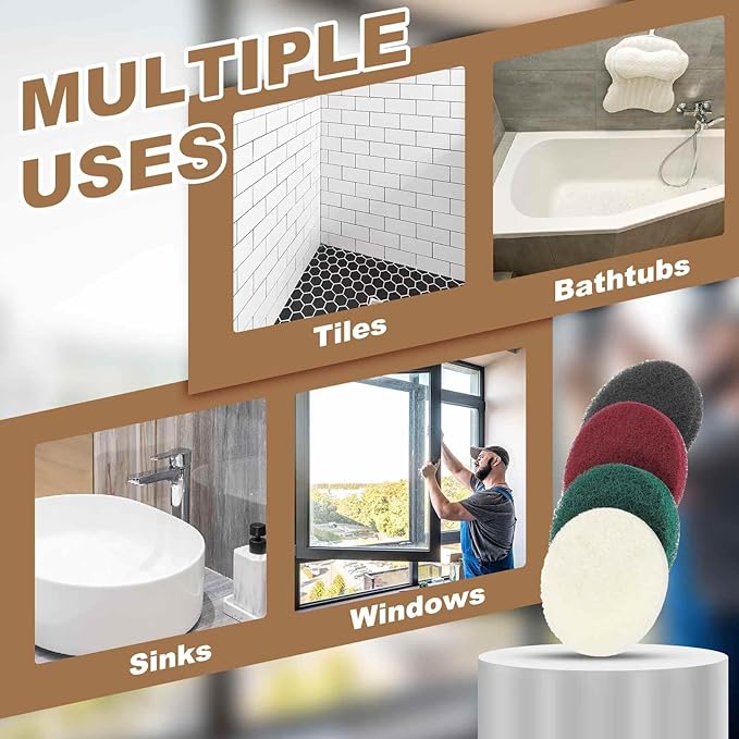 HARFINGTON 24pcs Scrubber Scouring Pads 450 Grits 5 Inch Drill Power Brush Hoop and Loop Surface Conditioning Disc Drill Scuffing Disc Scrub Pads for Home Kitchen Cleaning, White