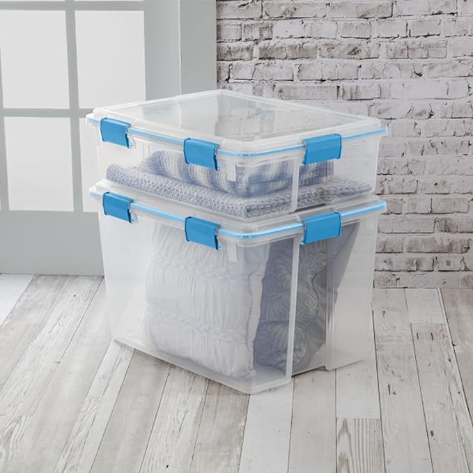 Sterilite 8-Pack Gasket Box, Weather-Resistant Storage Bins with Latching Lids, 80 Quart - Heavy-Duty Organizing Containers for Closet, Bathroom, and Office