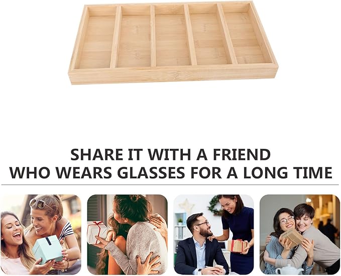 Ciieeo Wooden Sunglasses Tray and Glasses Organizer Eyewear Display Rack for Home and Shop, Multi-Grid Glasses Holder with 5pcs Set for Tabletop Storage