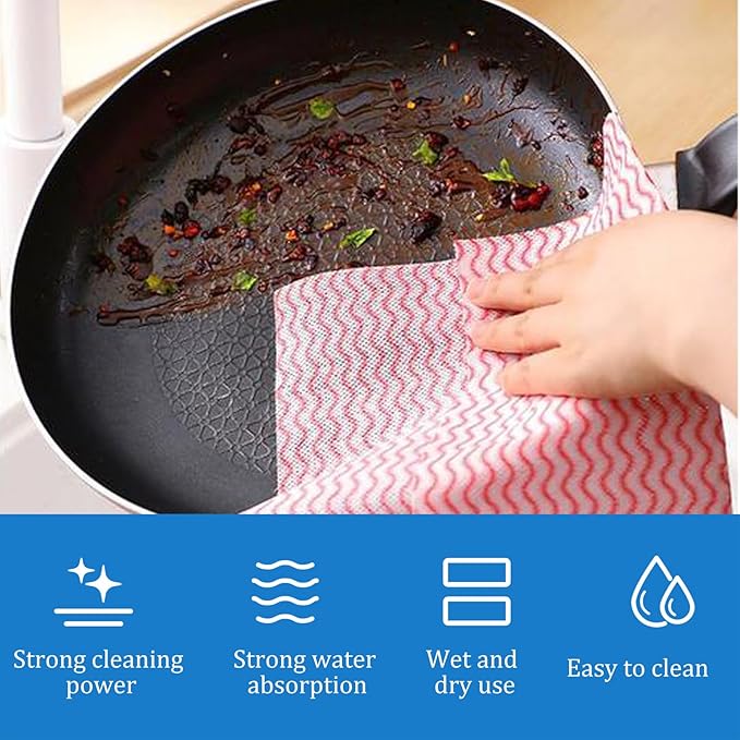 Disposable Cleaning Towels Disposable Cleaning Towels, Reusable Towel,Handy Clean Wipes, 50 Count/Pack, Red