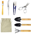 Bonsai Set 8 PCS-Mini Gardening Tools Kit for Indoor Outdoor Bonzai Include Pruner, Fold Scissors, Mini Rake, Tweezers, Cleaning Brush
