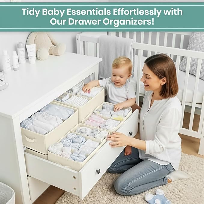 RFAQK Dresser Drawer Organizer Clothes-18 Pack Underwear Clothing Drawer Organizer for Baby, Nursery, Closet-Foldable Fabric Drawer Dividers for Bedroom, Storage Bins for Bra, Socks, Belt, Tie-Beggie