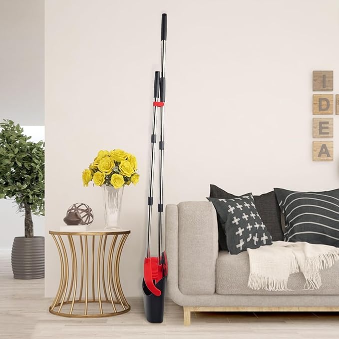 Broom and Dustpan Set with Long Handle, Heavy Dust Broom and Dustpan Combo for Home，Kitchen, Office, Pet Hair (Black Red)