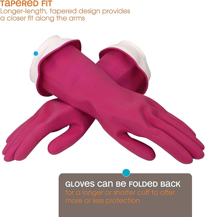 Casabella Premium Waterblock Reusable Household Cleaning Gloves, Medium, Pink (Pack of 2)