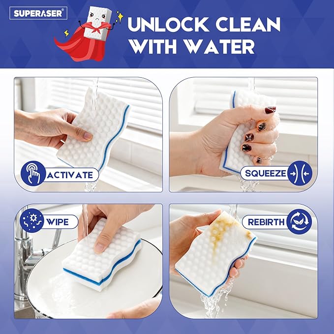 Magic Sponge Eraser,Tex-10 Scrub Melamine Sponges, Heavy Duty No Scratches (HD-PU-Durable 10-Pack)