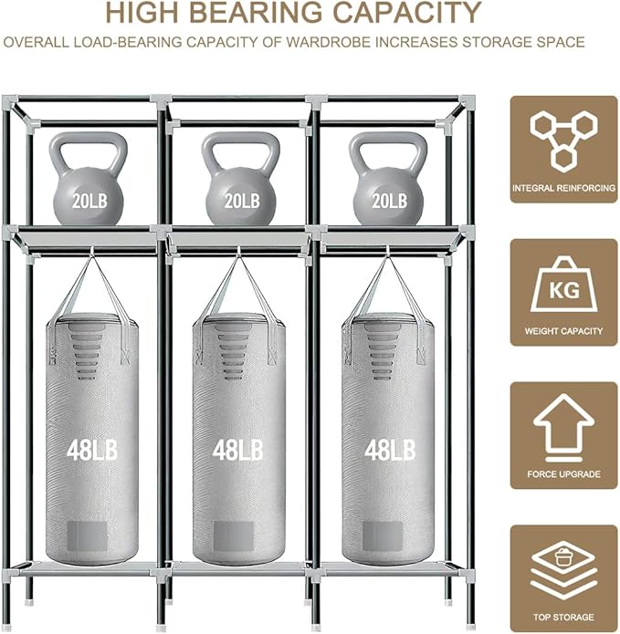 Portable Wardrobe for Hanging Clothes, 67" x 17.7" x 63‘’Covered Portable Wardrobe withWardrobe with Alloy Steel Connectors, Non-Woven Cover, Large Storage Capacity, Suitable for Bedrooms