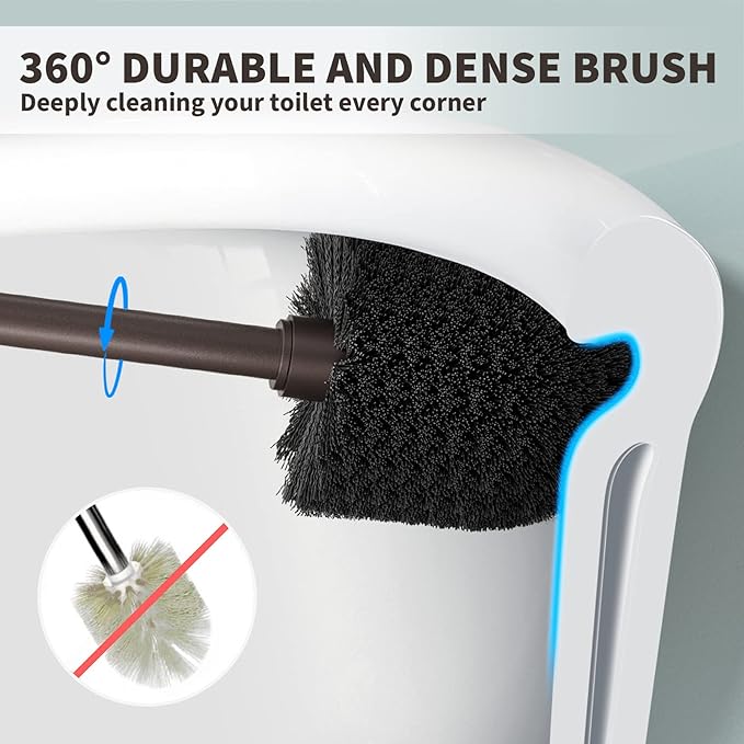 UPTRONIC Toilet Brush, Toilet Bowl Brush with Extra Long Handle Durable Bristles Toilet Scrubber and Covered Holder for Toilet Brush Set for Bathroom Cleaning (Brown, 1 Set)