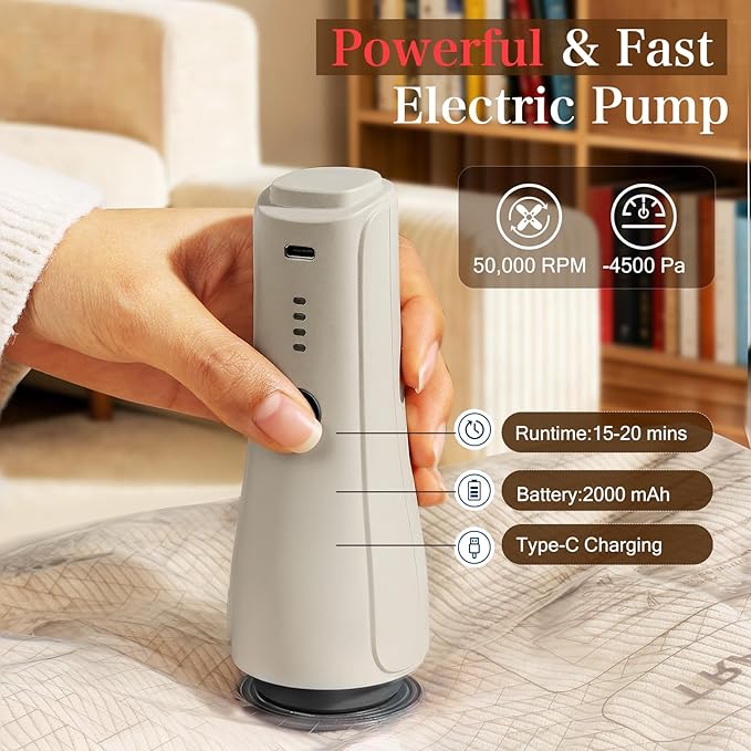 QcoQce Vacuum Storage Bags with Rechargeable Electric Pump, Space Saver Bags for Travel, Vacuum Seal Bags for Clothing, Bedding, Seasonal Storage, Compression Packing Bags for Suitcase