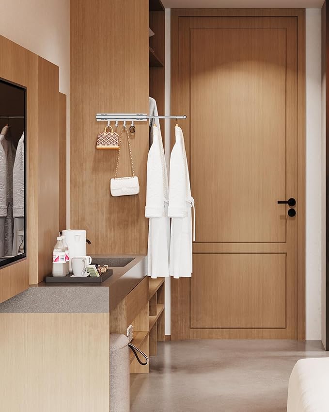 BaiNong 12" Valet Rod for Closet Pull Out With 4 Hooks Valet Rods for Closets (2Pack Silver) Closet Valet Rod Slide Out